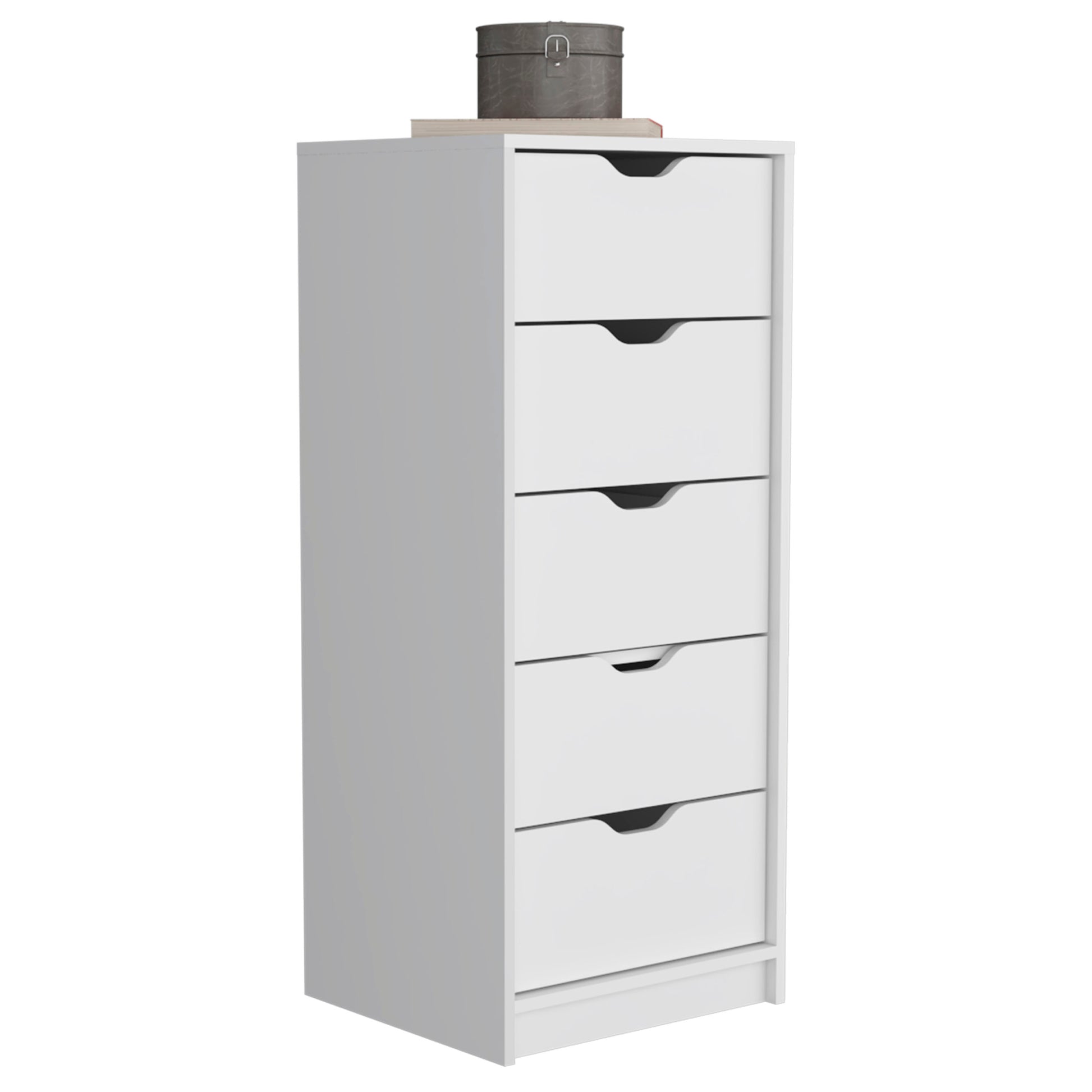 Dresser 42"H, 5 Drawersslim Storage Chest Of Drawers, White White Particle Board Particle Board