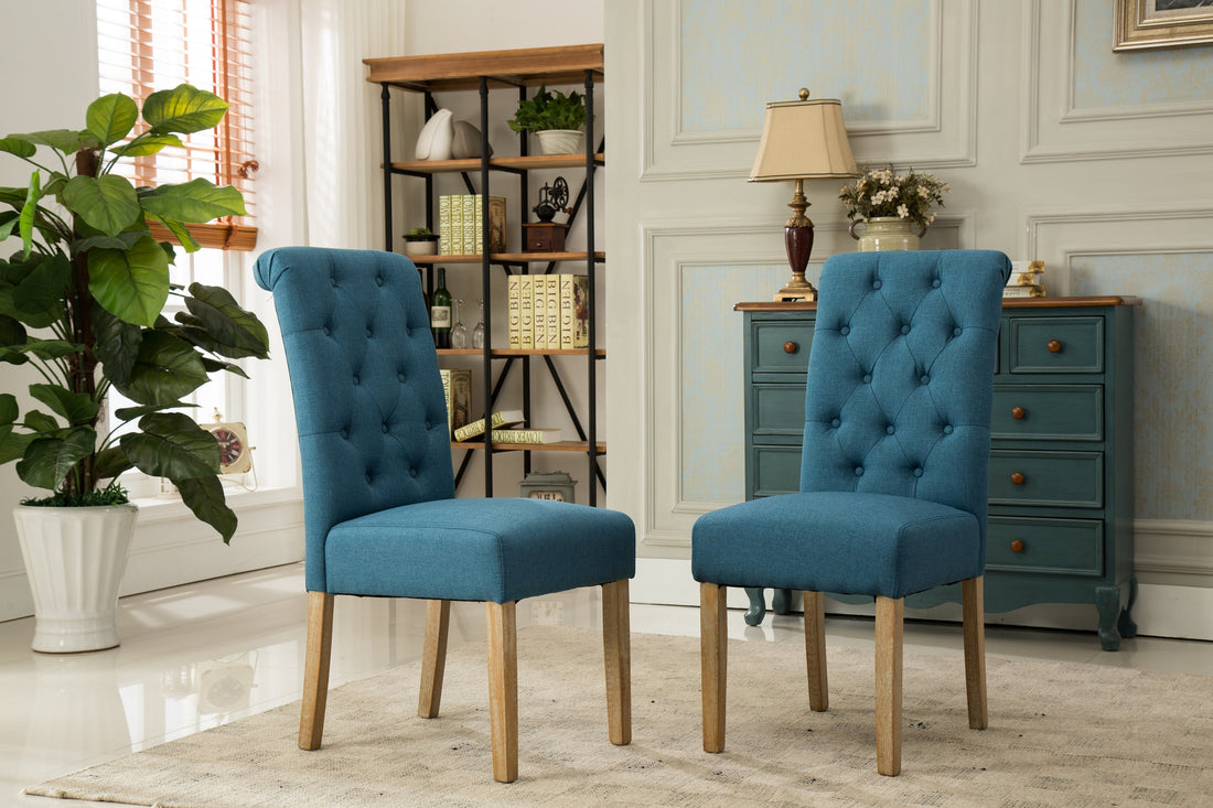 Habit Solid Wood Tufted Parsons Dining Chair, Set Of 2, Blue Blue Polyester