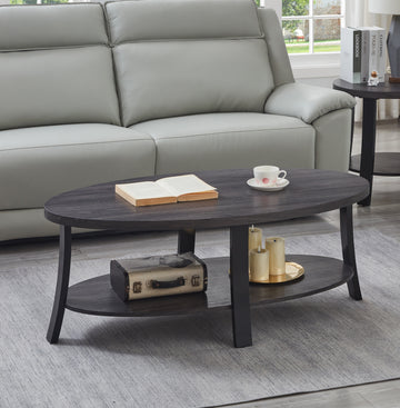 Anze Contemporary Oval Wood Shelf Coffee Table In Charcoal Finish Charcoal Wood