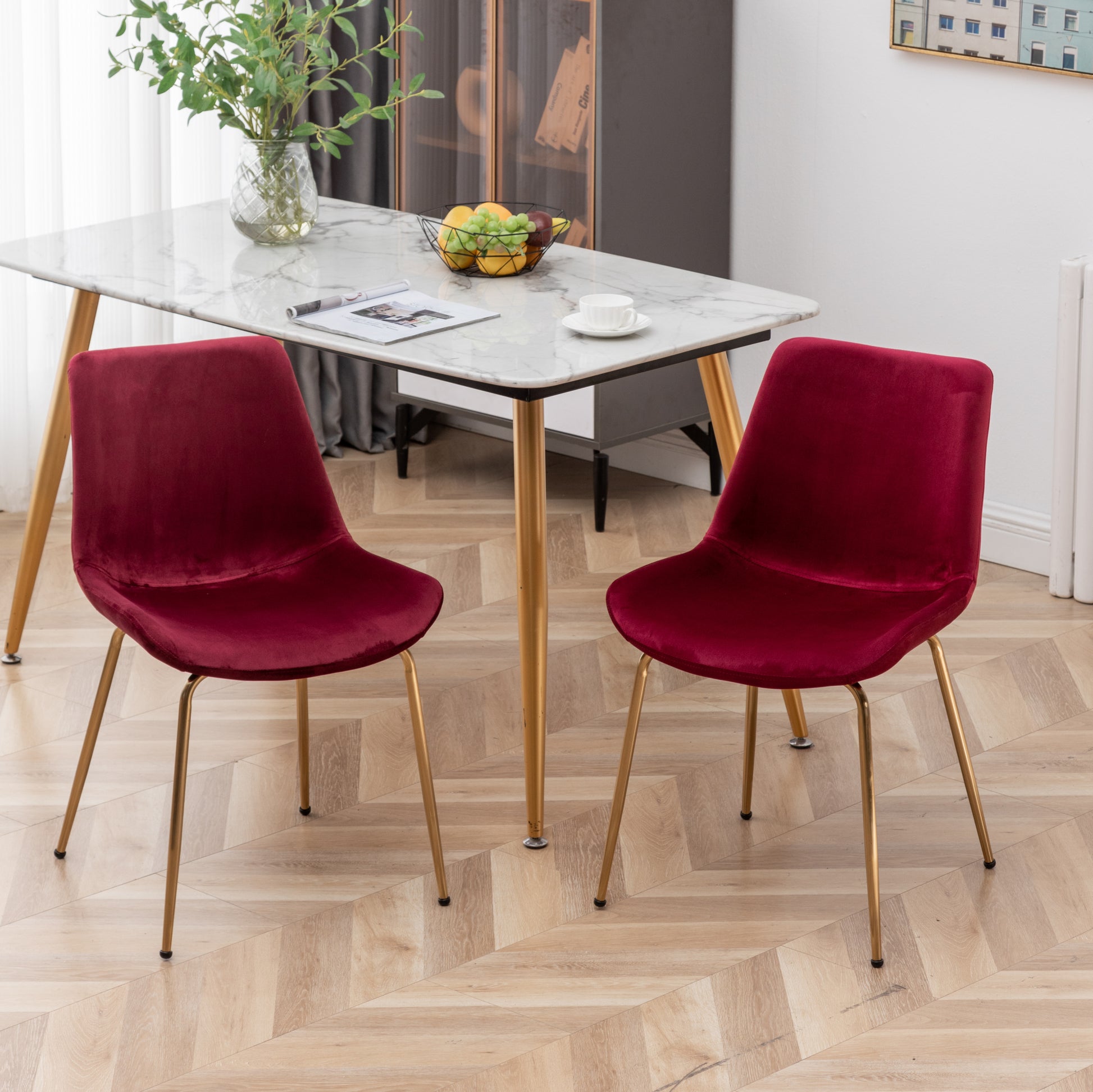 Aufurr Modern Velvet Dining Chair, Set Of 2, Red Red Velvet