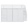 Full Size Wood Loft Bed With Built In Wardrobes, Cabinets And Drawers, White White Solid Wood Mdf