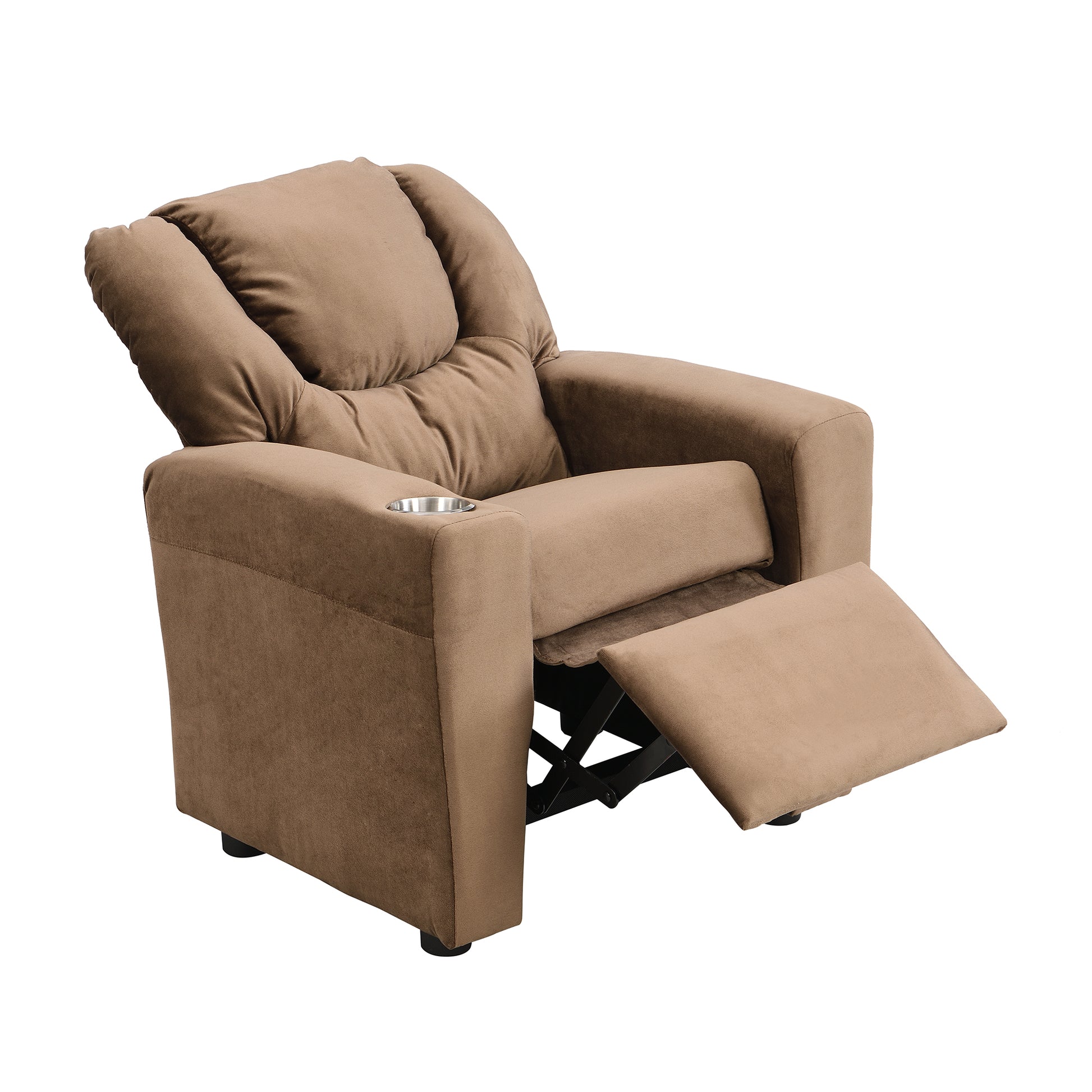 Kids Recliner Chair, Kids Upholstered Couch With One Cup Holder, Footrest, Backrest, Toddlers Velvet Recliner With Headrest And Footrest Brown Velvet