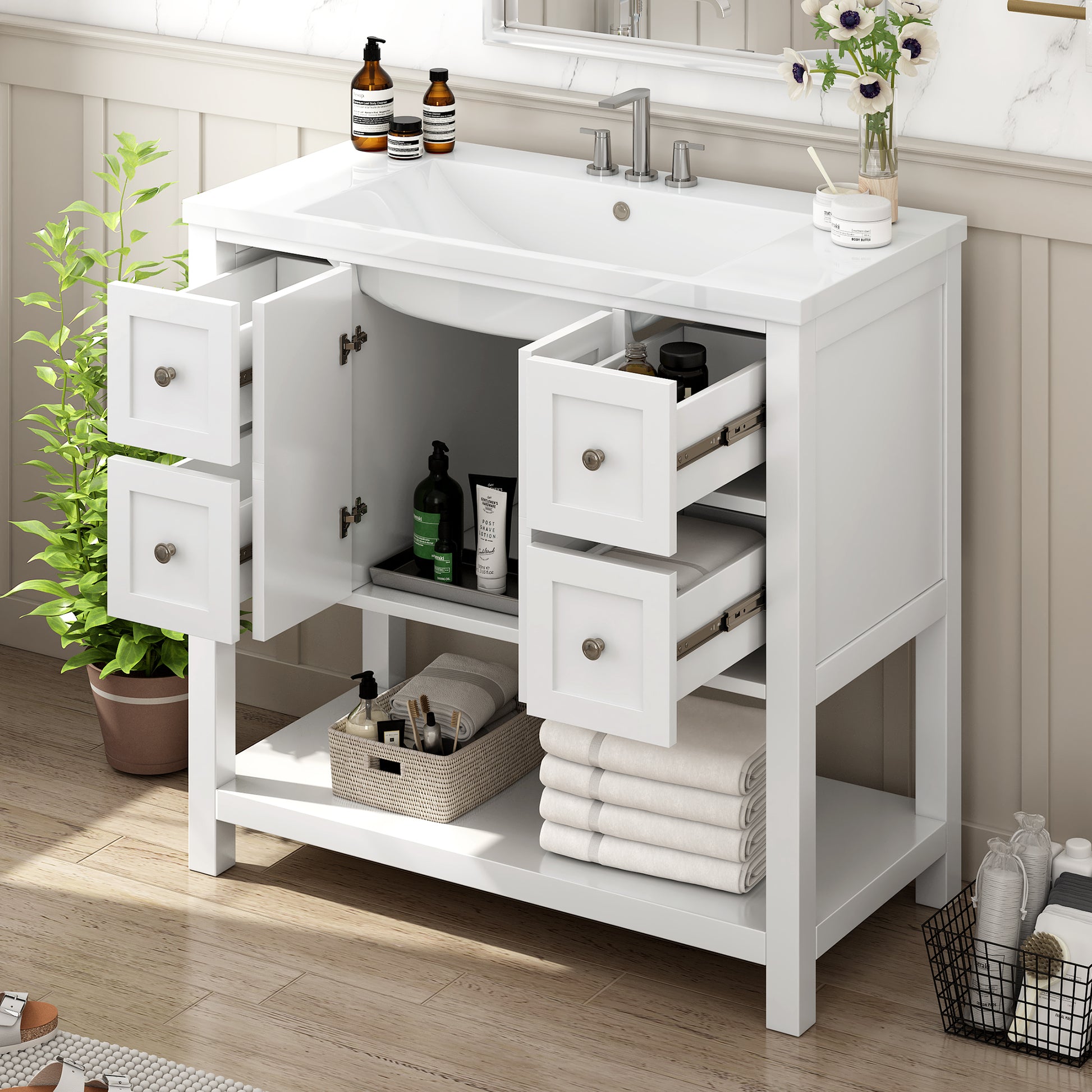 36'' Bathroom Vanity with Undermount Sink,Free 4+-white-2-2-adjustable