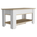 Storage Table, Four Legs, Lower Shelf, Light Oak White Multicolor Particle Board Particle Board