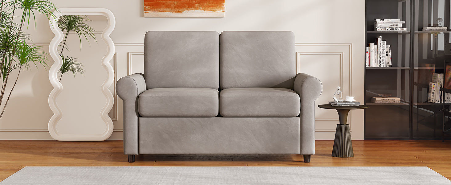 57.4" Pull Out Sofa Bed,Sleeper Sofa Bed With Premium Twin Size Mattress Pad,2 In 1 Pull Out Couch Bed With Two Usb Ports For Living Room,Small Apartment, Light Gray Old Sku:Wf296899 Light Gray Foam Velvet