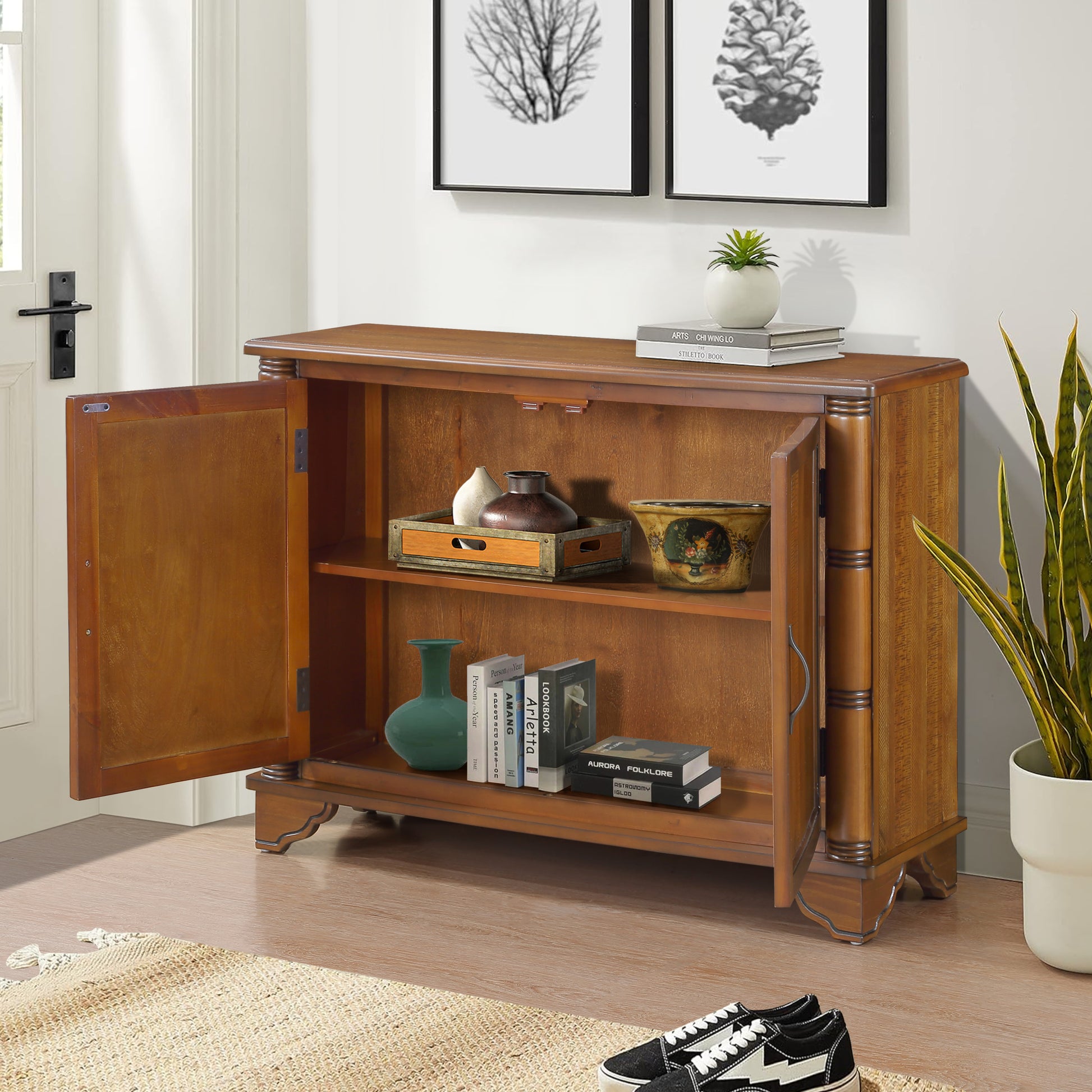 40" Console Table With Storage Shelf, Retro Entryway Table With Adjustable Storage Shelf, Sofa Couch Table For Hallway, Entry Way, Living Room, Foyer, Natural Walnut Natural Pine