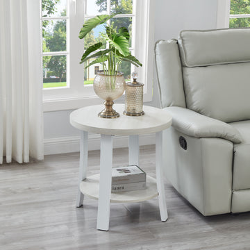 Anze Contemporary Round Wood Shelf End Table In White Finish White Mdf