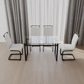 51 Inch Glass Dining Table Set For 4, Dining Table & Chair Sets With Black Metal Legs For Kitchen, Modern Rectangle Tempered Glass Table Top And Pu Dining Armless Chair For Dining Room Transparent Glass