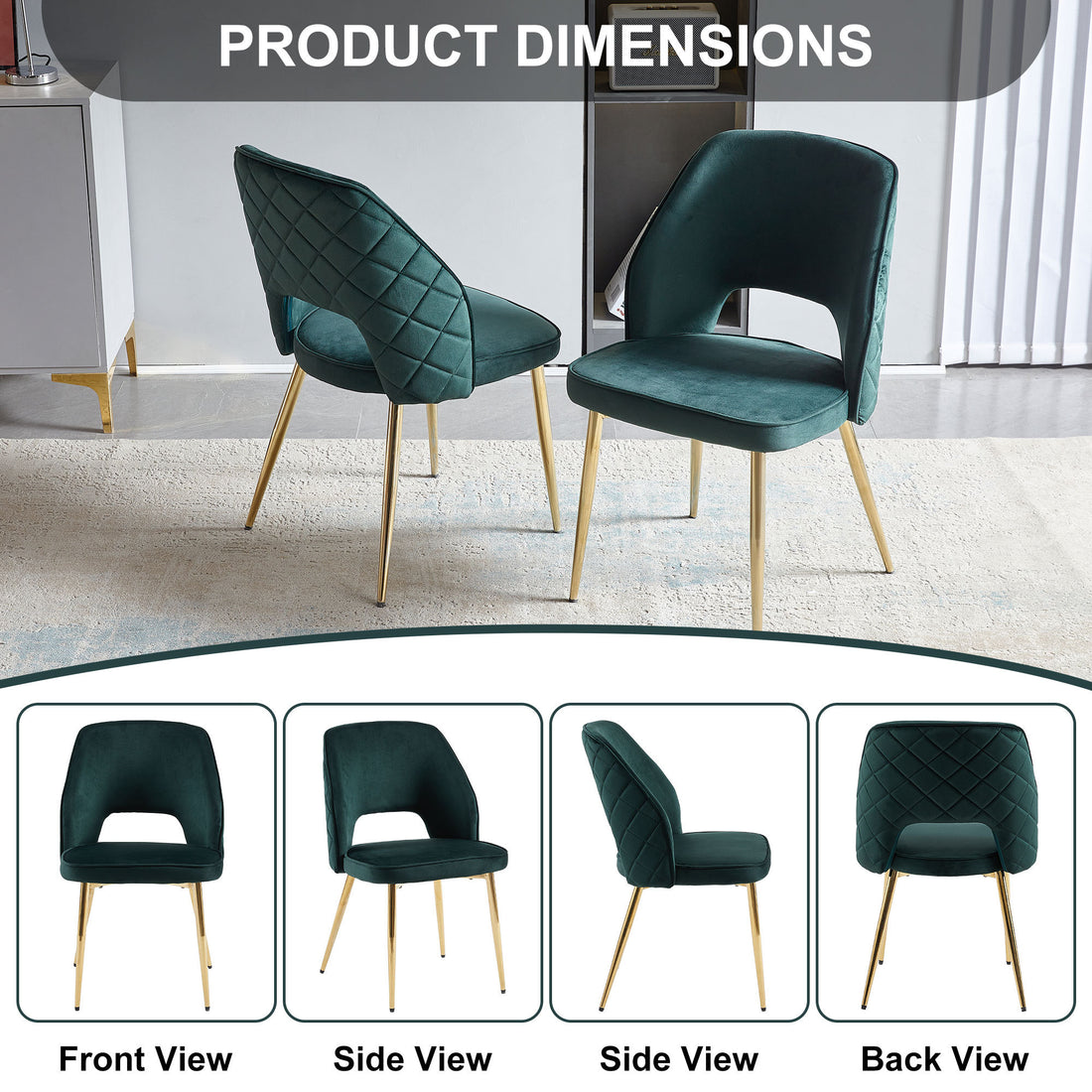 Dark Green Velvet Dining Chairs With Metal Legs And Hollow Back Upholstered Dining Chairs Set Of 4 Dark Green Dining Room Modern Dining Chairs Velvet