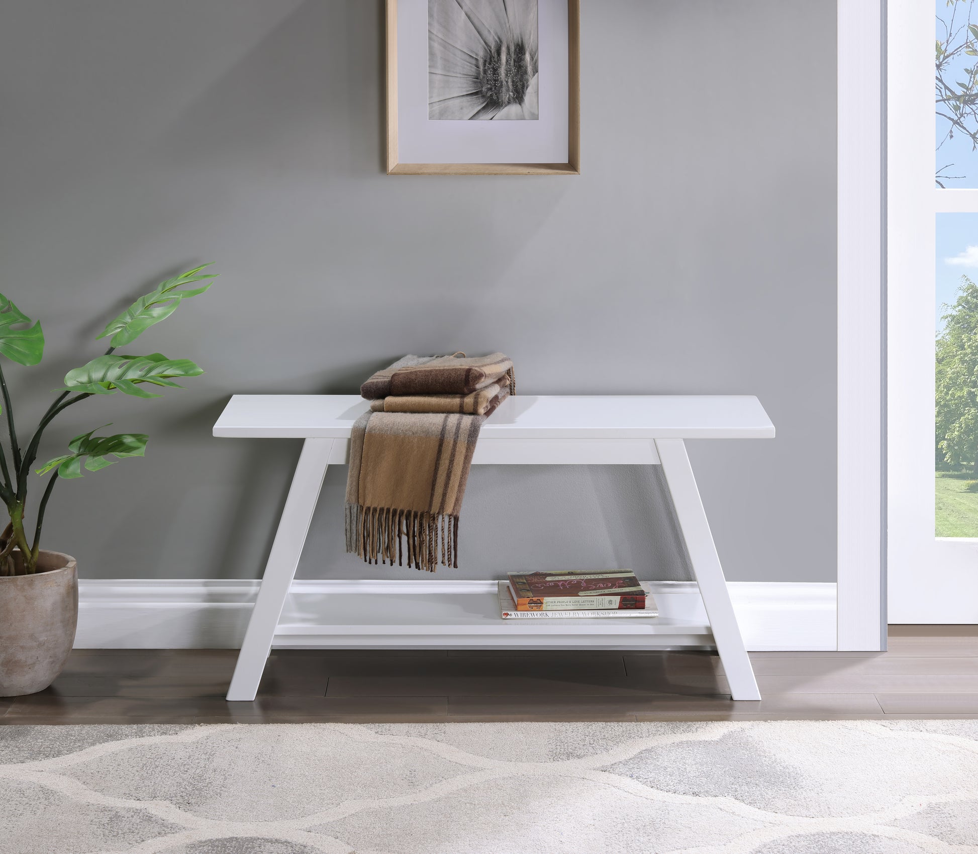 Elyz Solid Wood Bench With Shelf, 36.10 Inch Long, White White Wood