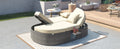 Outdoor Sun Bed Patio 2 Person Daybed With Cushions And Pillows, Rattan Garden Reclining Chaise Lounge With Adjustable Backrests And Foldable Cup Trays For Lawn, Poolside, Beige Yes Complete Patio Set Beige Weather Resistant Frame Water Resistant Cushion