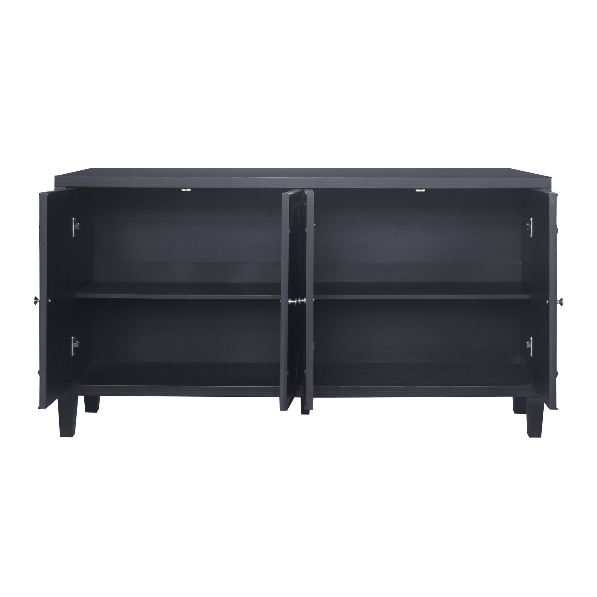 Accent Cabinet 4 Door Wooden Cabinet Sideboard Buffet Server Cabinet Storage Cabinet, For Living Room, Entryway, Hallway, Office, Kitchen And Dining Room, Matte Black Matte Matte Black Solid Wood Mdf