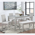 Wooden Dining Rectangular Table With Bench, Kitchen Table With Bench For Small Space, 6 Person Dining Table, Silver Grey Beige Silver Gray Seats 6 Dining Room Rectangular 4 Leg Rectangular Dining Table With Chair And Bench Solid Wood Mdf