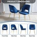 Blue Velvet Dining Chairs With Metal Legs And Hollow Back Upholstered Dining Chairs Set Of 4 Blue Dining Room Modern Dining Chairs Velvet