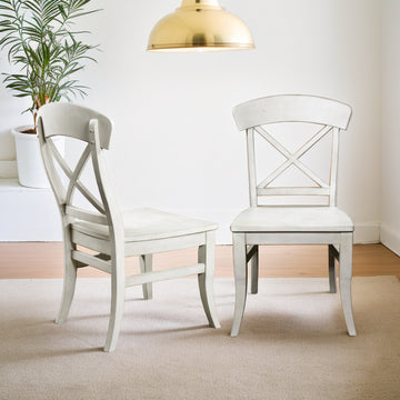 Harola Cross Back Dining Side Chairs In Set Of 2, Smoky White Finish White Wood