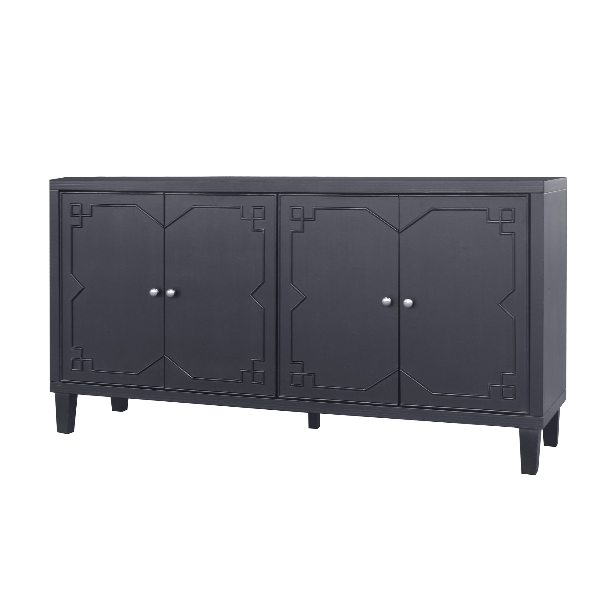 Accent Cabinet 4 Door Wooden Cabinet Sideboard Buffet Server Cabinet Storage Cabinet, For Living Room, Entryway, Hallway, Office, Kitchen And Dining Room, Matte Black Matte Matte Black Solid Wood Mdf