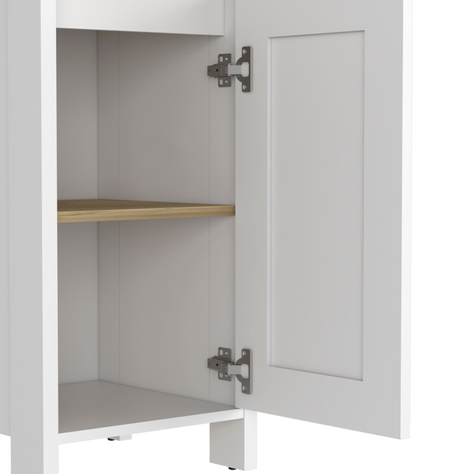 Linen Single Door Cabinet 59" H, Two Interior Shelves, Two Open Shelves, Light Oak White Multicolor Modern Particle Board Particle Board