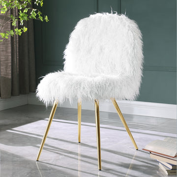 Ravni Faux Fur Accent Chair With Gold Legs White Faux Fur