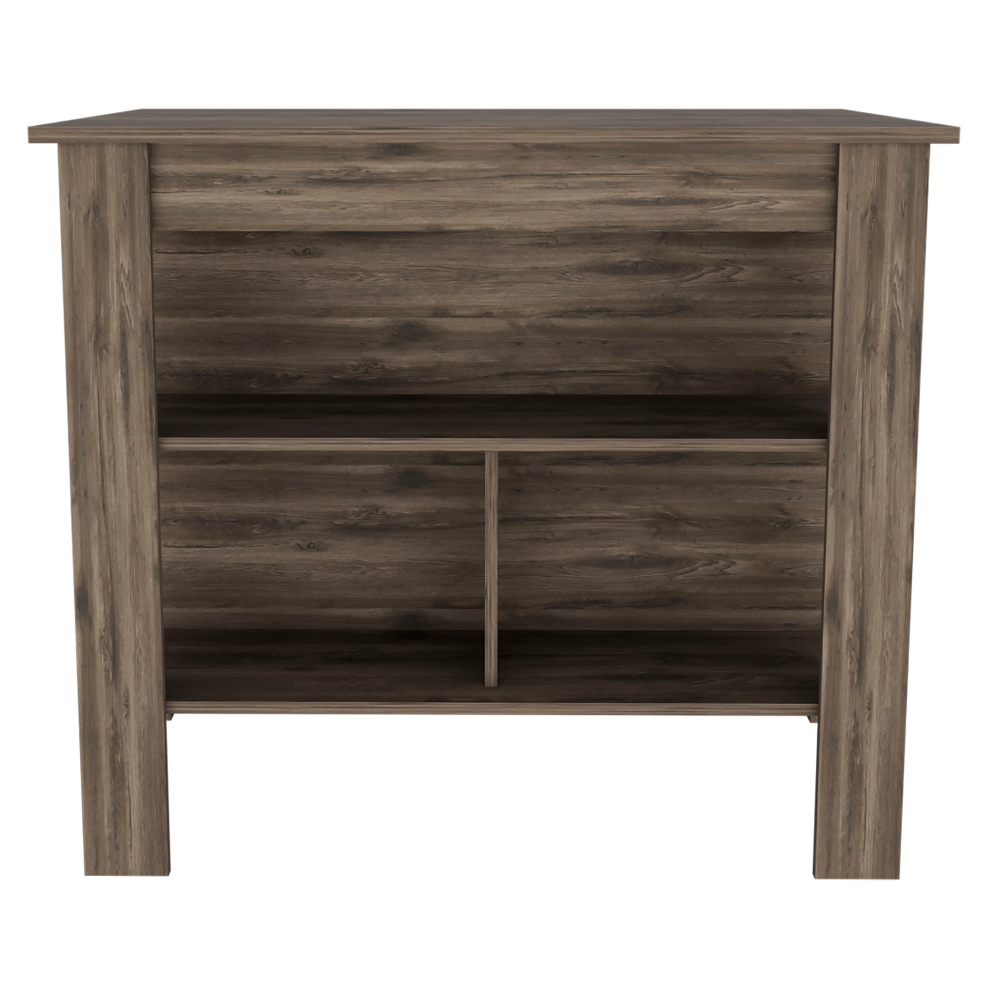 Delos Kitchen Island, Four Legs, Three Shelves, Dark Brown Brown Particle Board Particle Board