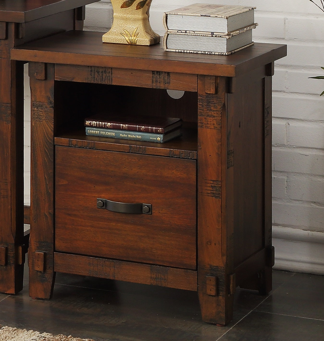 Restoration One Drawer File, No Assembly Required, Rustic Walnut Finish Filing Cabinets 1 2 Drawers Brown Brown Office Drawers Included Lodge,Mission,Rustic Wood