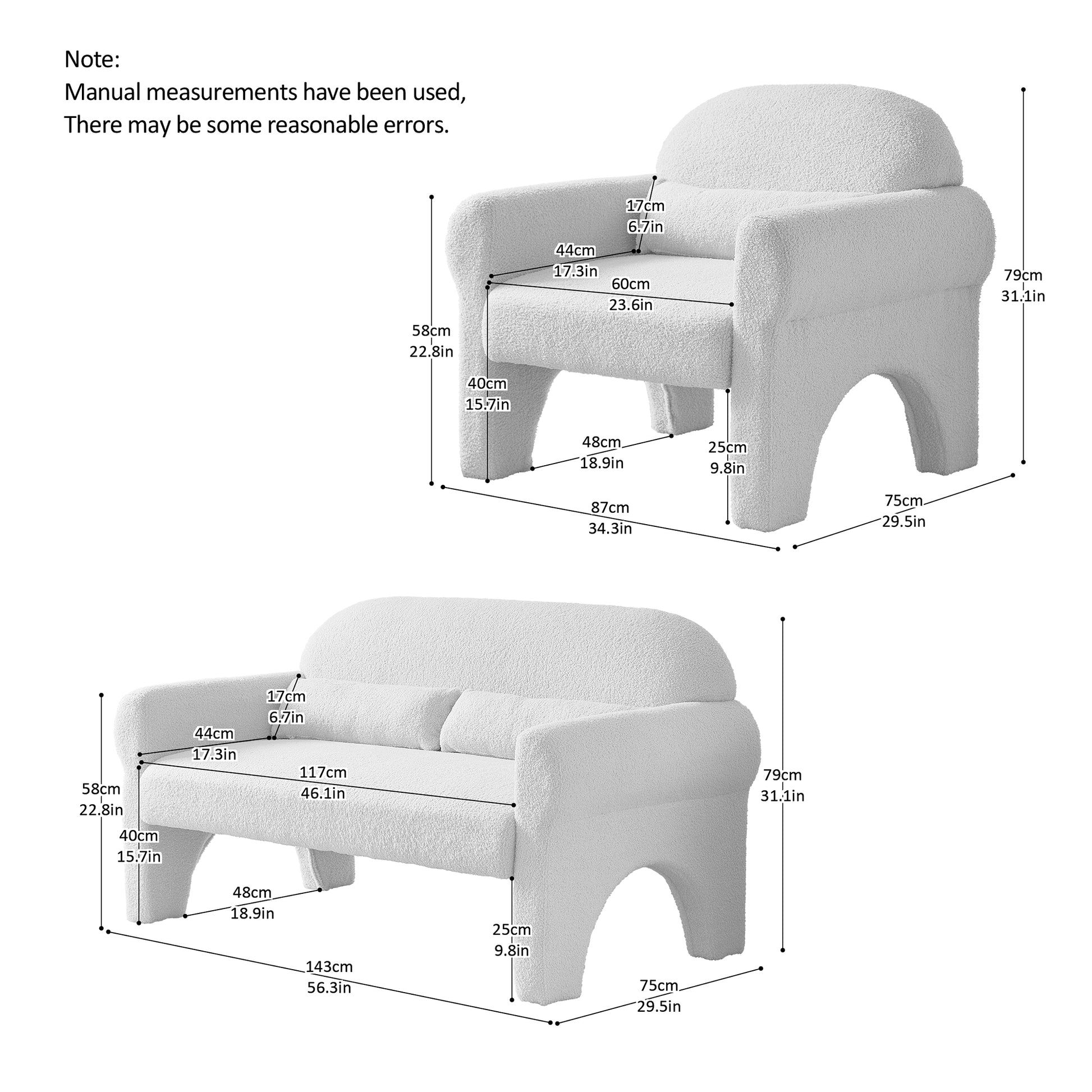2 Piece Set Sofa Couch,Modern Teddy Fabric Seat & Accent Chair For Living Room Orange Foam