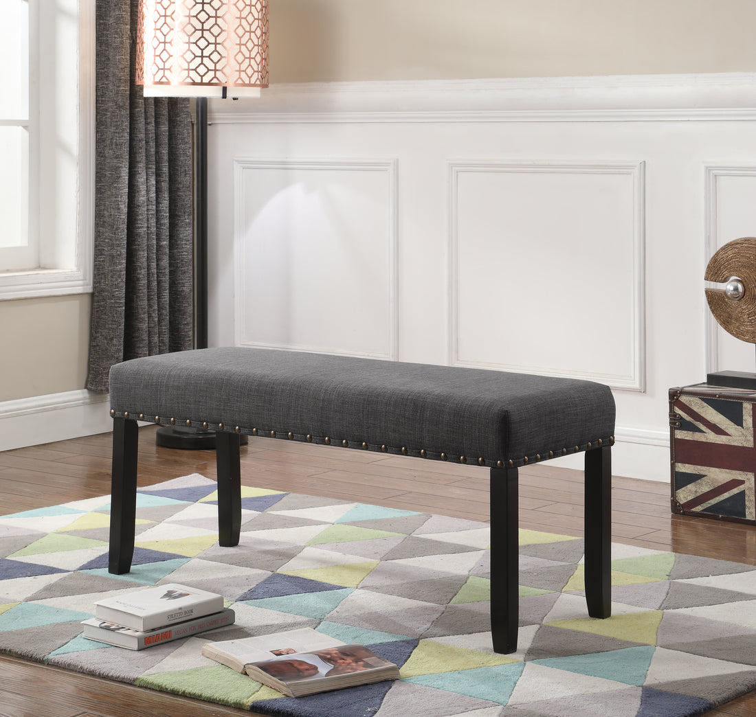 Biony Fabric Dining Bench With Trim, Grey Grey Wood