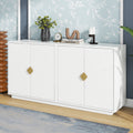 Modern Functional Large Storage Space Sideboard With Wooden Triangular Handles And Adjustable Shelves For Living Room And Dining Room White White Mdf