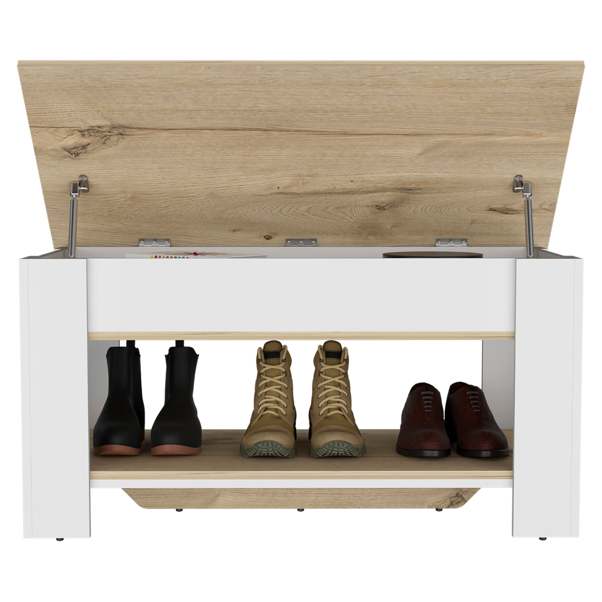 Saturn Storage Table, Four Legs, Lower Shelf, Light Oak White Multicolor Particle Board Particle Board