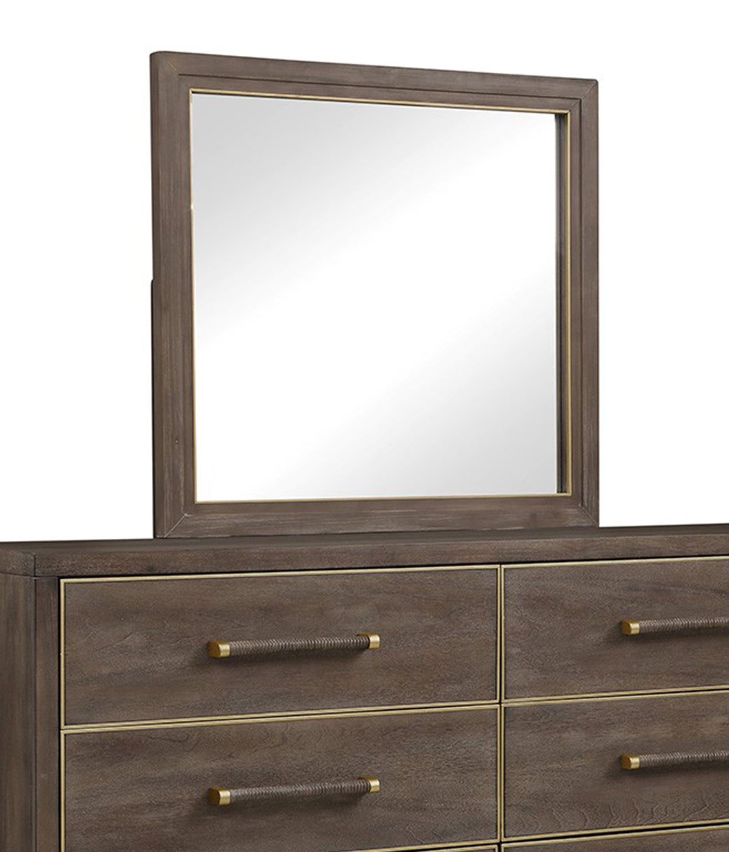 Tango Mirror, No Assembly Required, Sandblasted Walnut Finish Brown Modern Wood