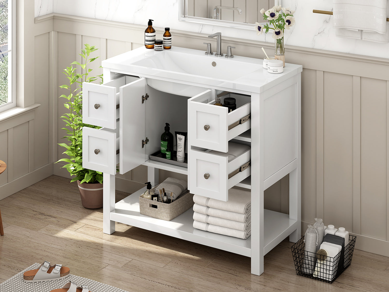 36'' Bathroom Vanity with Undermount Sink,Free 4+-white-2-2-adjustable