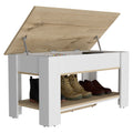 Storage Table, Four Legs, Lower Shelf, Light Oak White Multicolor Particle Board Particle Board