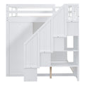 Full Size Wood Loft Bed With Built In Wardrobes, Cabinets And Drawers, White White Solid Wood Mdf