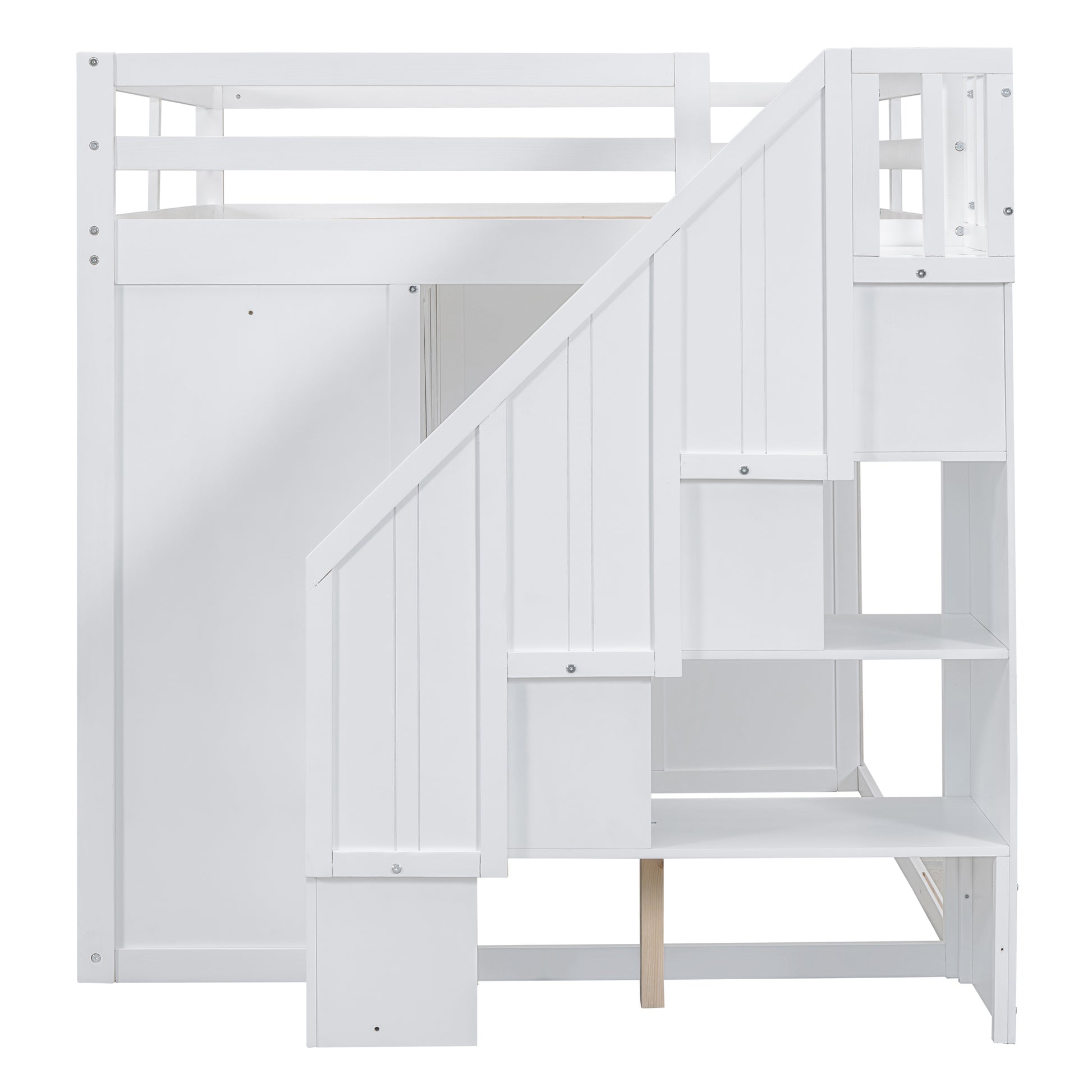 Full Size Wood Loft Bed With Built In Wardrobes, Cabinets And Drawers, White White Solid Wood Mdf