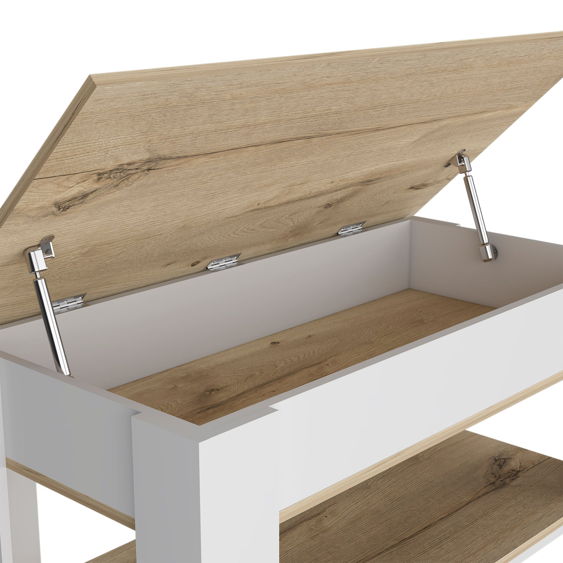 Saturn Storage Table, Four Legs, Lower Shelf, Light Oak White Multicolor Particle Board Particle Board