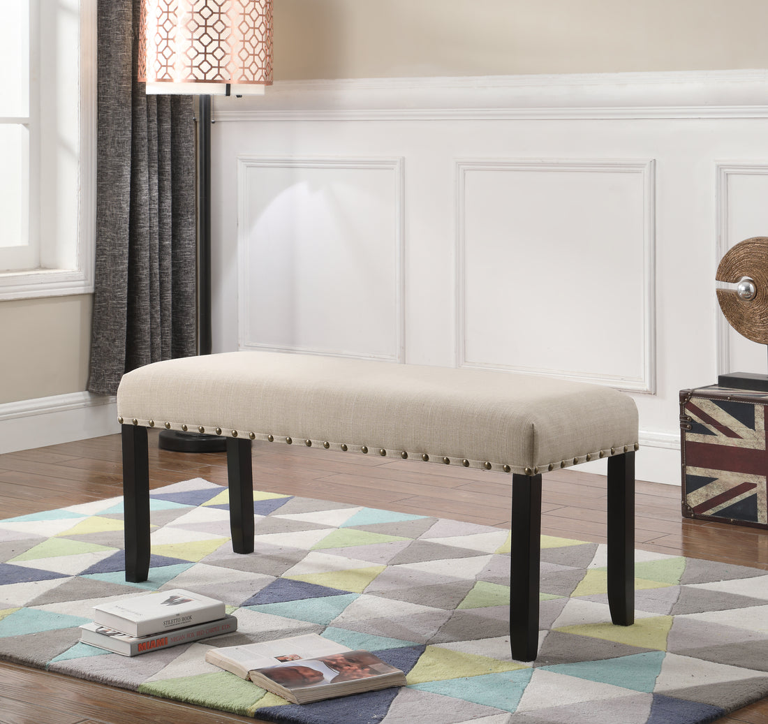 Biony Fabric Dining Bench With Trim, Tan Tan Wood