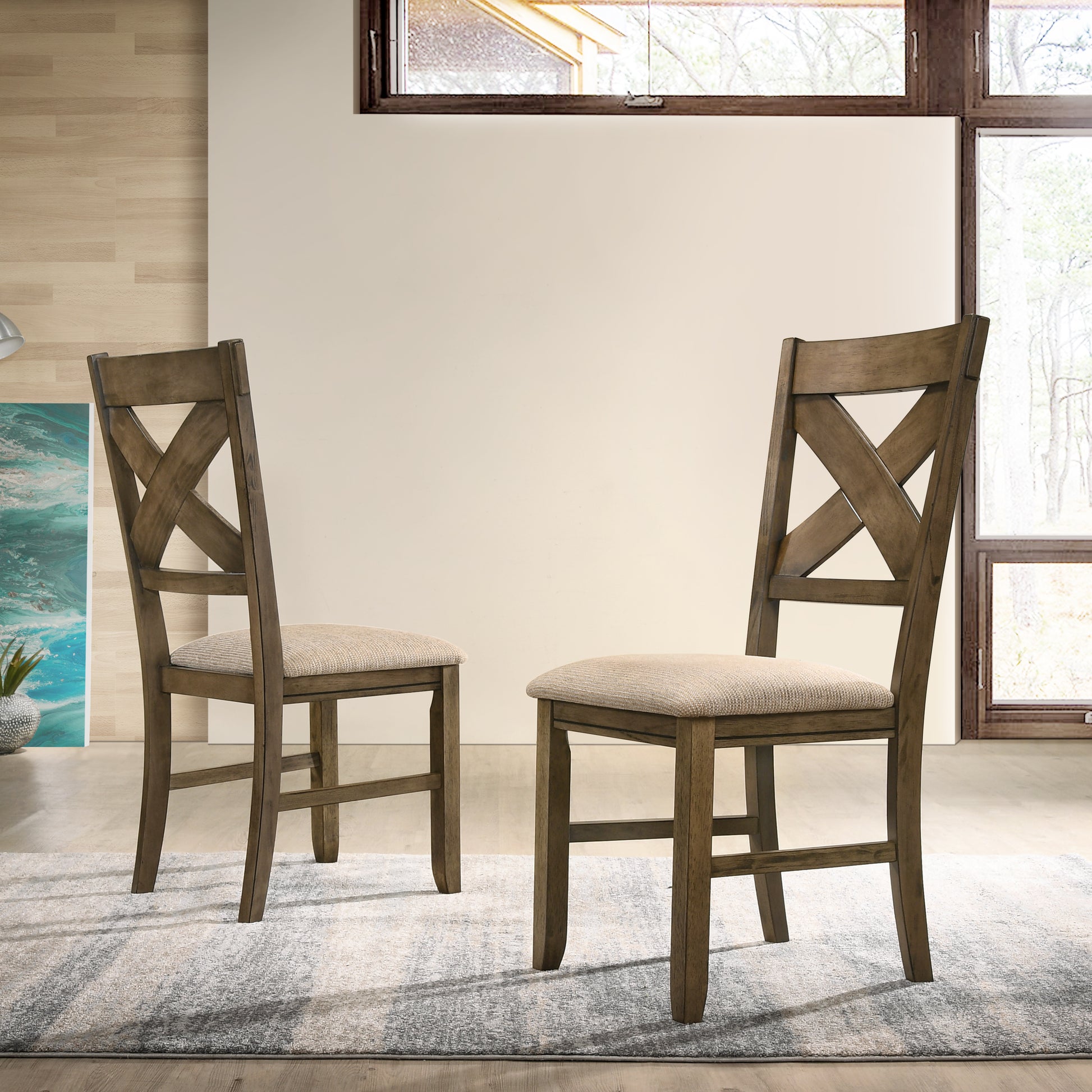 Raven Wood Fabric Upholstered Dining Chair Set Of 2 Brown Wood