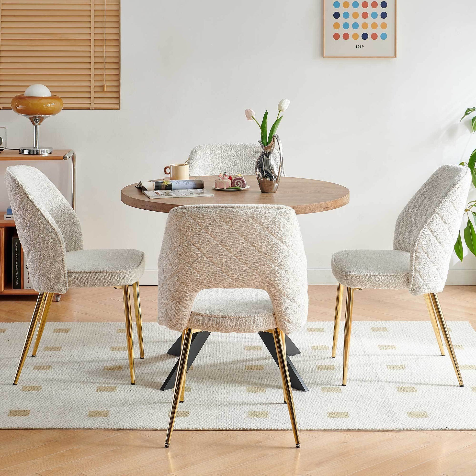 Off White Faux Fur Dining Chairs With Metal Legs And Hollow Back Upholstered Dining Chairs Set Of 2 Off White Dining Room Modern Dining Chairs Faux Fur