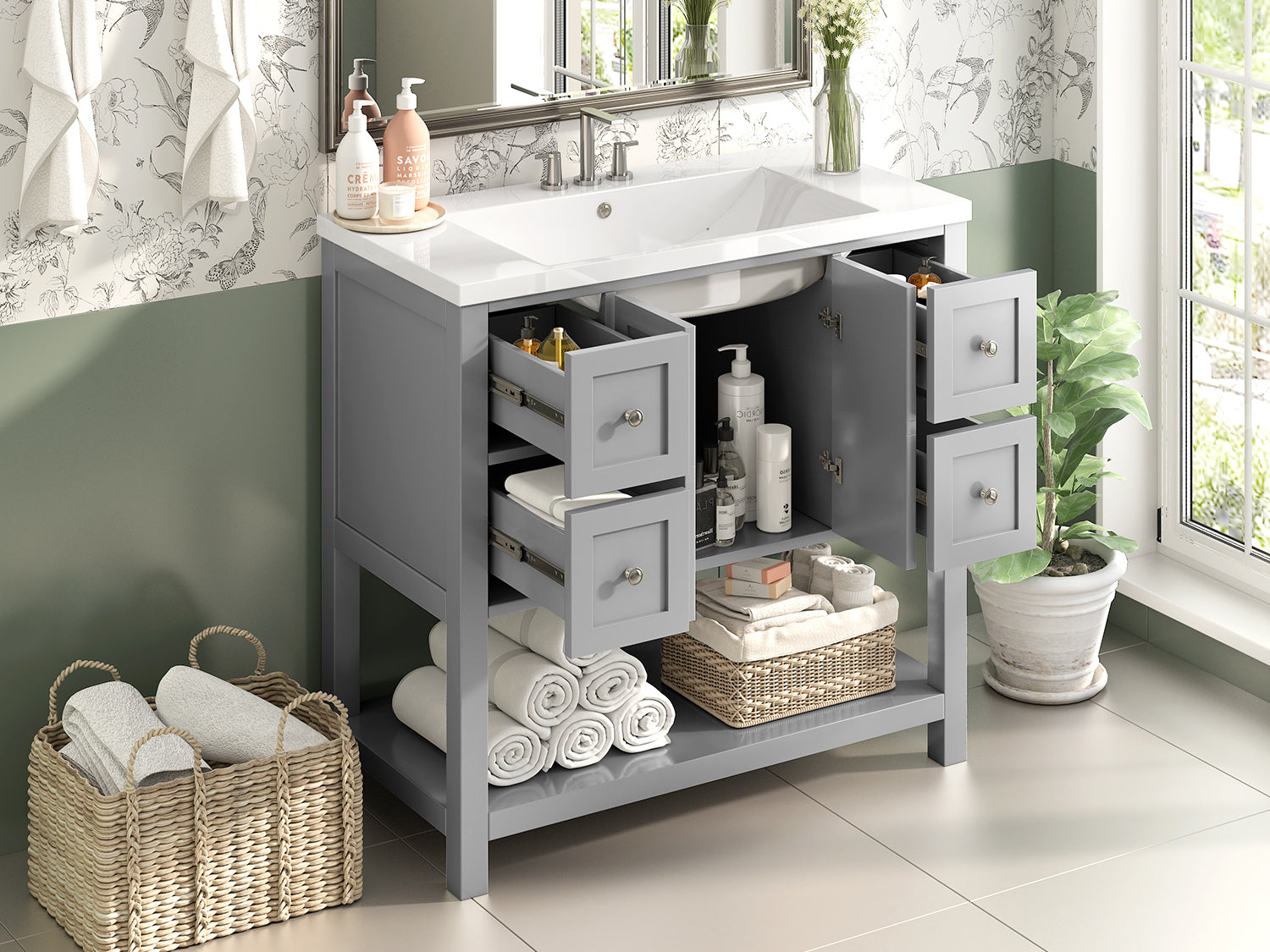 36'' Bathroom Vanity with Undermount Sink,Free 4+-grey-2-2-adjustable