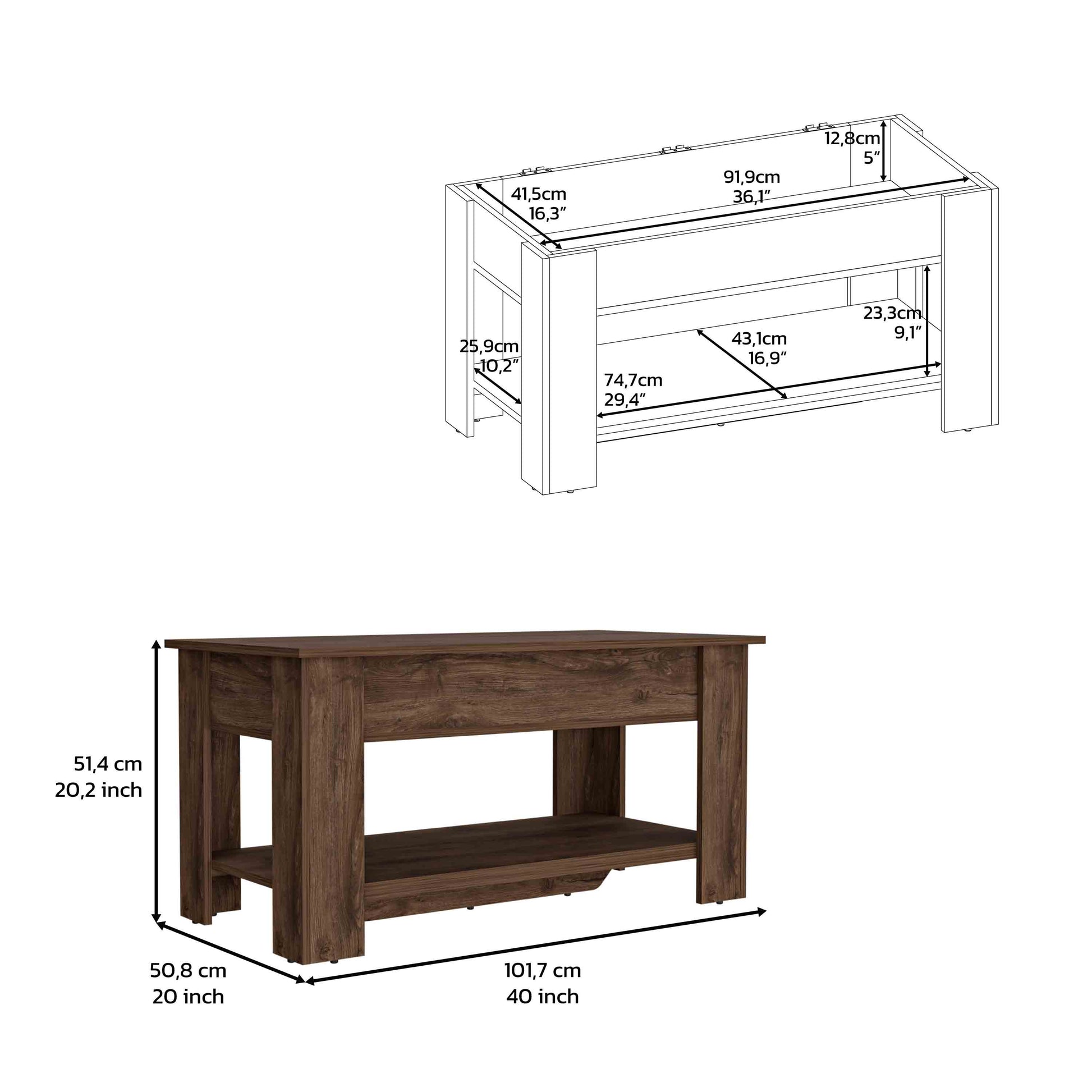 Saturn Storage Table, Four Legs, Lower Shelf, Dark Brown Brown Particle Board Particle Board