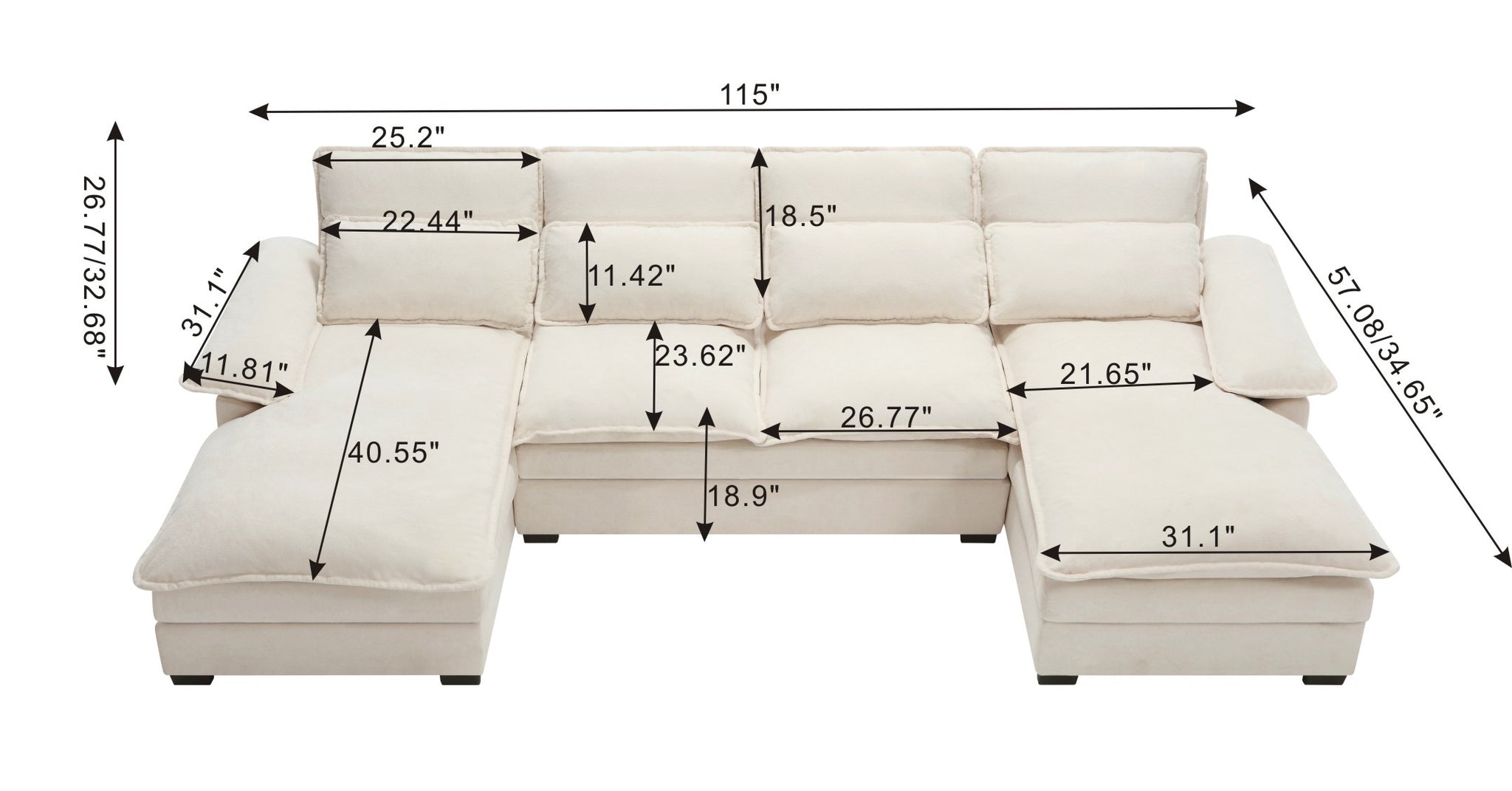 U Shaped Modular Sectional Sofa 6 Deap Seats Corne gray-light brown-polyester-wood-primary living