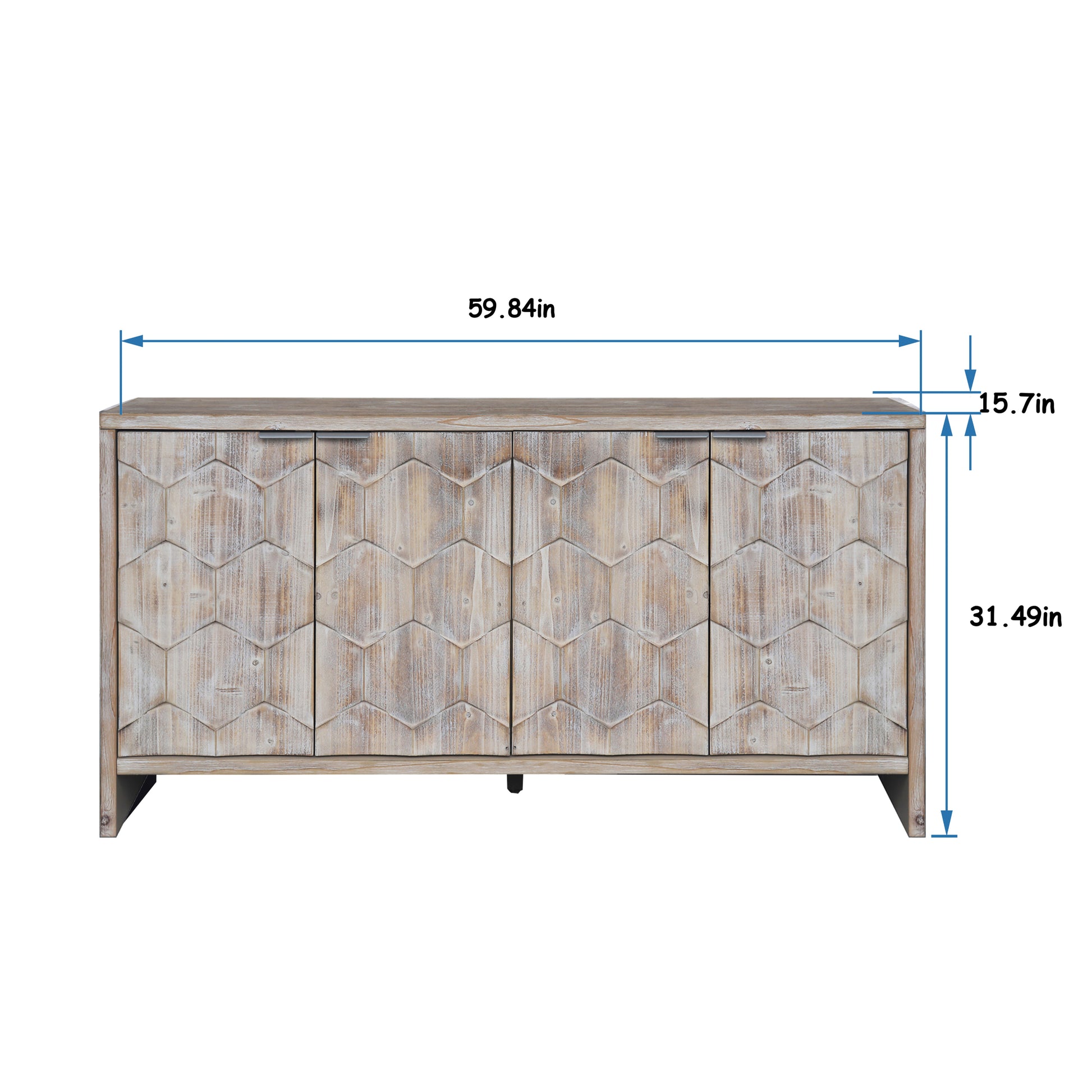 Accent Cabinet Farmhouse Style 4 Door Wooden Cabinet Sideboard Buffet Server Cabinet Storage Cabinet, For Living Room, Entryway, Hallway, Office, Kitchen And Dining Room, Natural Wood Wash Natural Wood Wash Adjustable Shelves Art