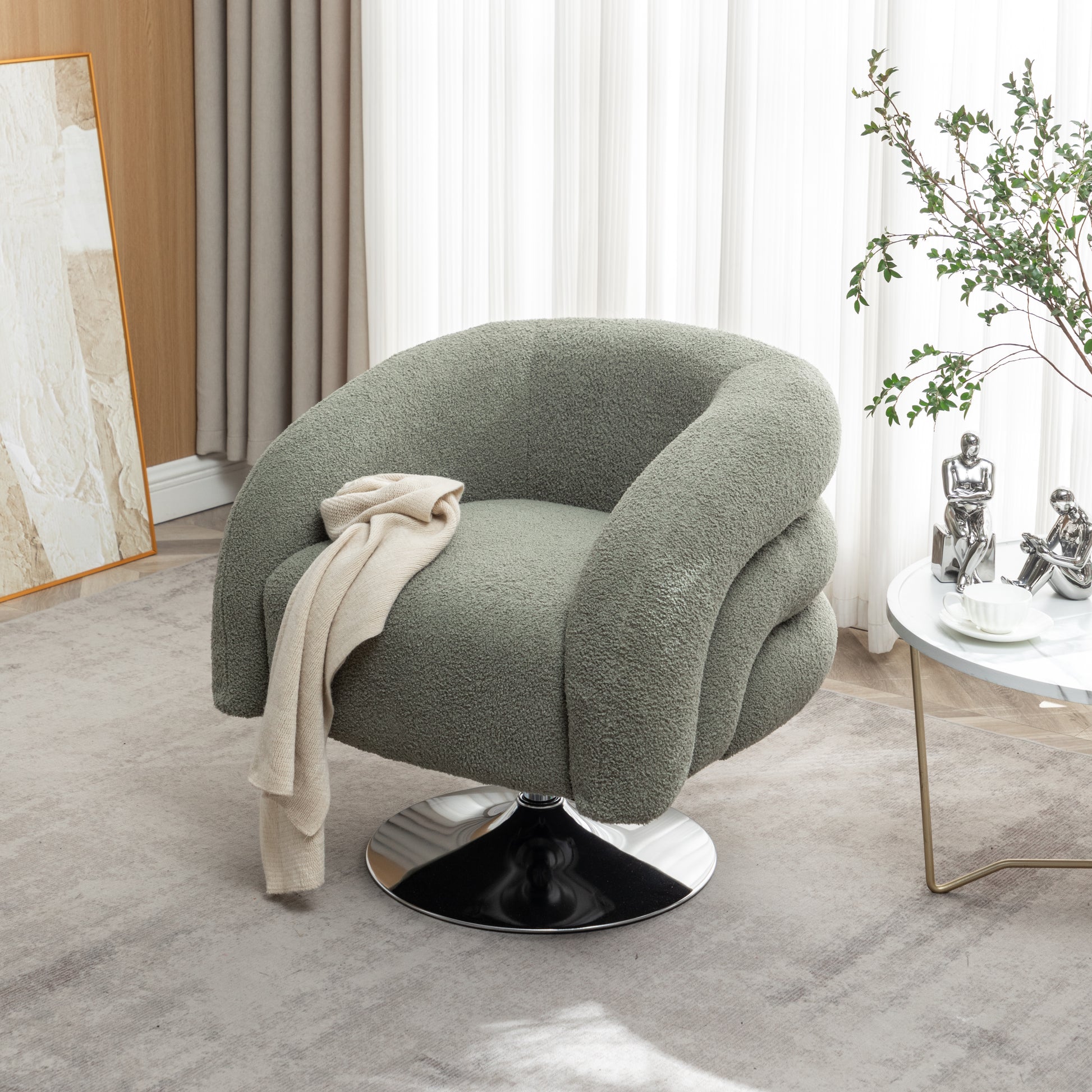 Modern Style Emerald Single Swivel Sofa Chair, Teddy Upholstered Singl