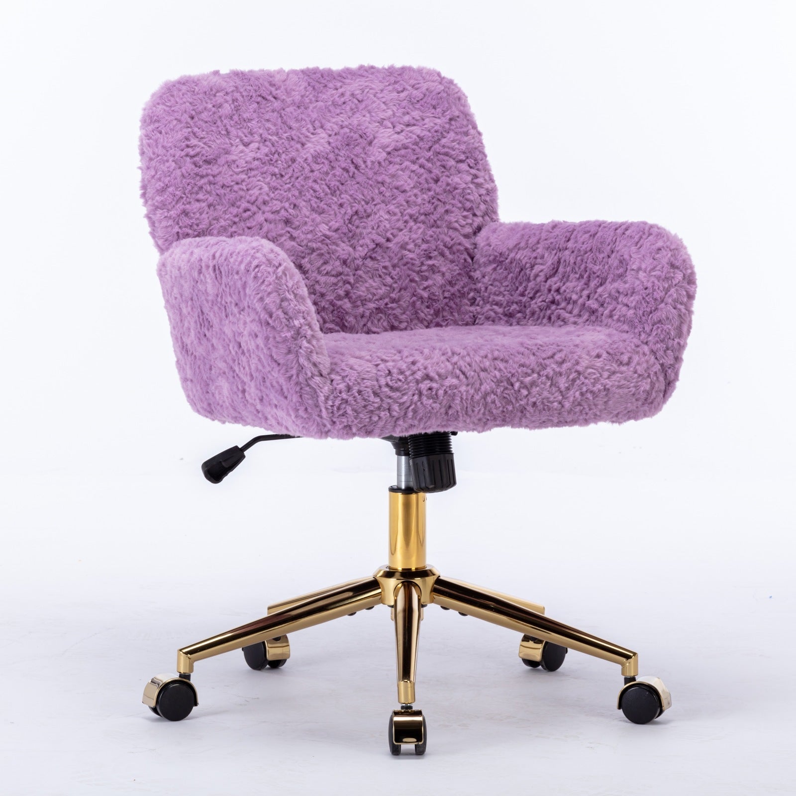 Office Chair,Artificial Rabbit Hair Home Office Chair With Golden Metal Base,Adjustable Desk Chair Swivel Office Chair,Vanity Chair Violet Violet Bedroom Foam Velvet