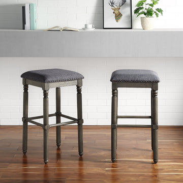 Arnhem Wood Upholstered Bar Stools, Set Of 2, Grey Gray Dining Room Polyester Spot Clean Rectangular Wood