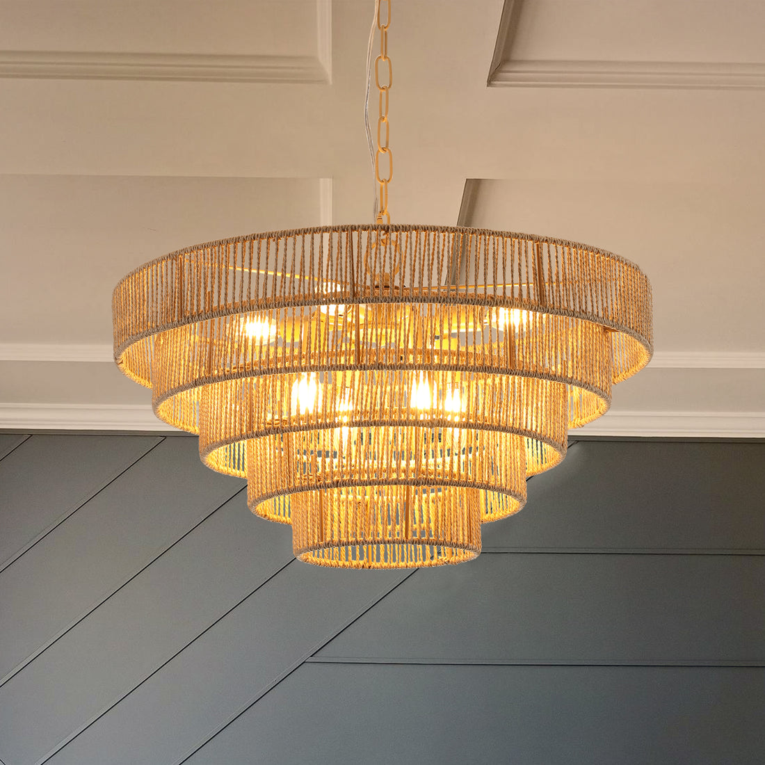 Same As W1340P155977 L1019 5 Bohemian Style Woven Pendant Light 23.6 Inch Rattan Ligh Large Rattan Pendant Light With 5 Tier Rattan Chandelier Wood Wood Farmhouse Iron