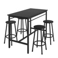 5 Piece Rural Kitchen Table With Four Bar Stools, Metal Frame And Mdf, Black Black Seats 4 Mdf