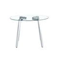 Modern Minimalist Style Circular Transparent Tempered Glass Table, Tempered Glass Tabletop, Silver Metal Table Legs, Suitable For Kitchen, Dining Room, And Living Room, 42 