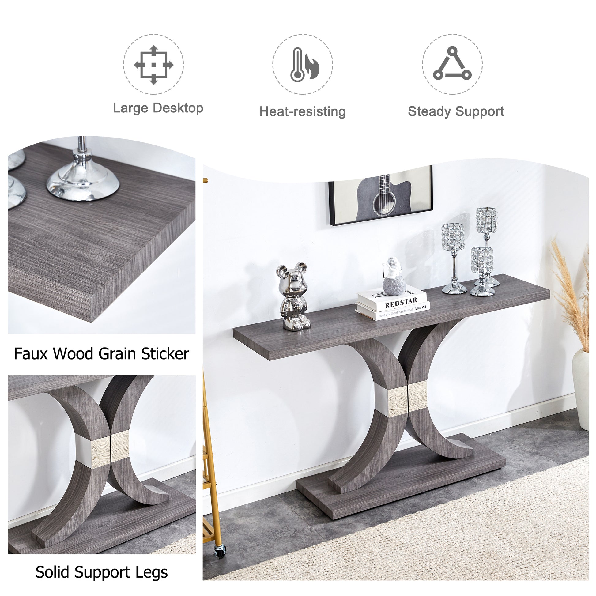 Modern Minimalist Style Natural Gray Wood Foyer Table, Equipped With Mdf Wood Tabletop And Mdf Stainless Steel Bracket, Enhances The Beauty And Artistic Atmosphere Of The Home, Suitable For Foyer .Fxg Gray Mdf