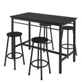 5 Piece Rural Kitchen Table With Four Bar Stools, Metal Frame And Mdf, Black Black Seats 4 Mdf