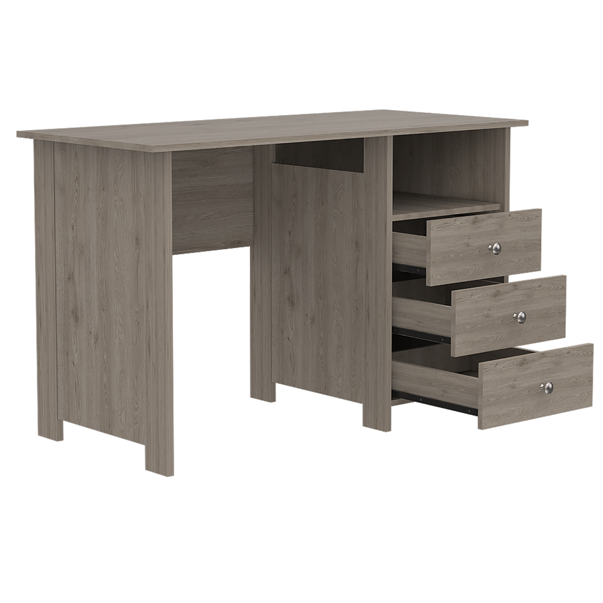 Antara Computer Desk With Open Storage Shelf And 3 Drawers, Light Gray Gray Particle Board Particle Board